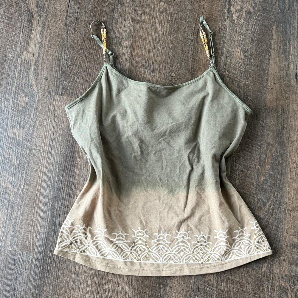 Vintage Faded Glory Y2K Beaded Strap Ombre Cami Tank Boho Fairycore Large